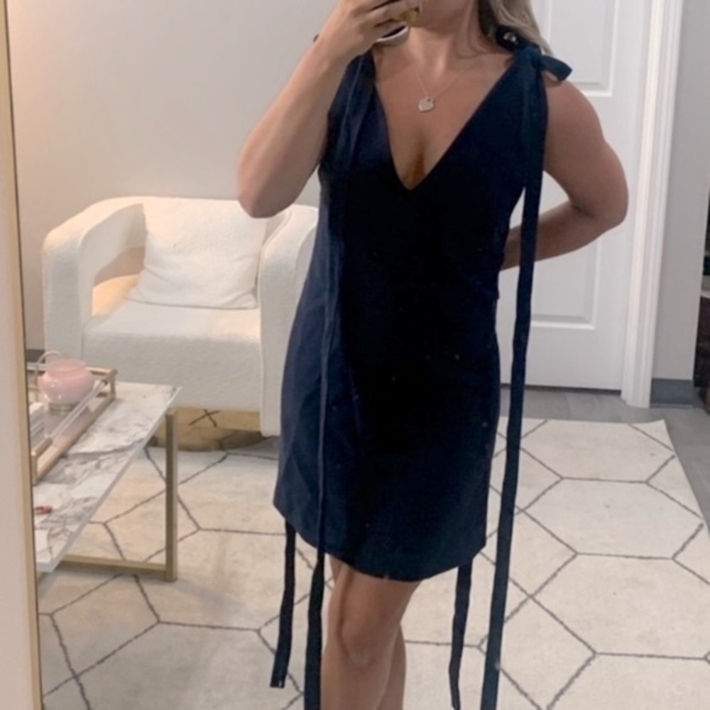 Navy Tie-Shoulder V-Neck Mini Dress